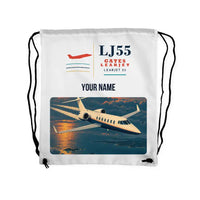 Thumbnail for Bombardier Learjet 55 - Drawstring Bag - Classic + Name - White