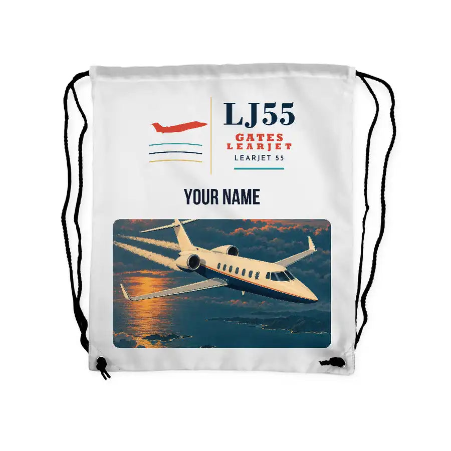 Bombardier Learjet 55 - Drawstring Bag - Classic + Name - White