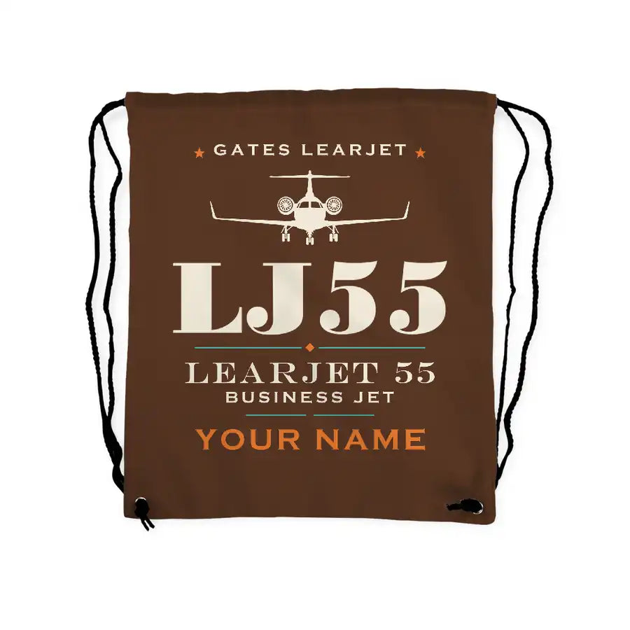 Bombardier Learjet 55 - Drawstring Bag - Heritage + Name - Brown