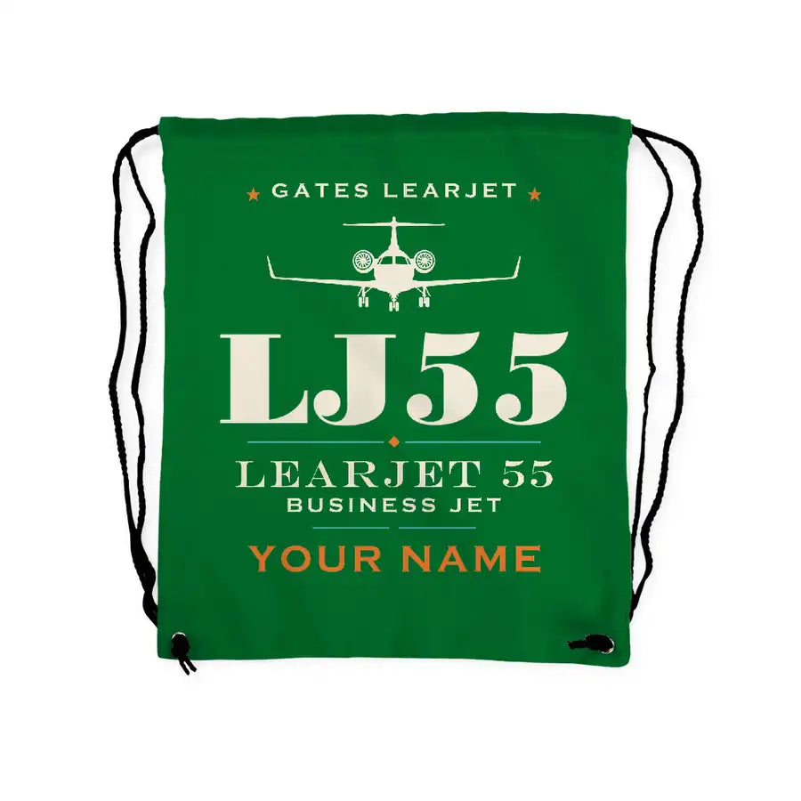 Bombardier Learjet 55 - Drawstring Bag - Heritage + Name - Green