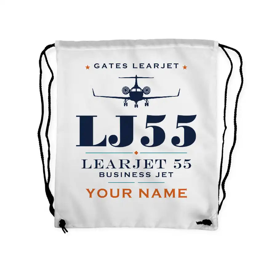 Bombardier Learjet 55 - Drawstring Bag - Heritage + Name - White