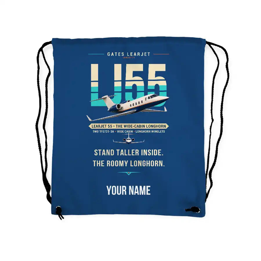 Bombardier Learjet 55 - Drawstring Bag - Original + Name - Blue