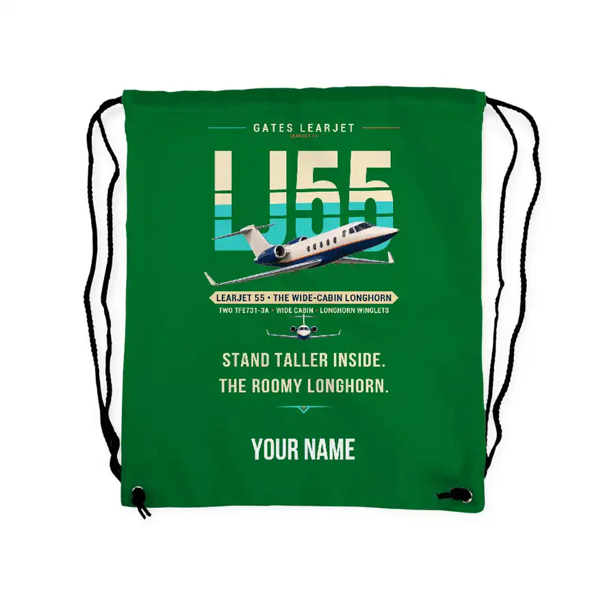 Bombardier Learjet 55 - Drawstring Bag - Original + Name - Green