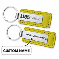 Thumbnail for Bombardier Learjet 55 - Leather Key Chain - Faux Leather - Tag - Yellow + Name
