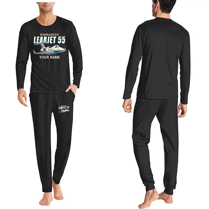 Bombardier Learjet 55 - Men Pajamas - Cartoon Chest + Name - Black