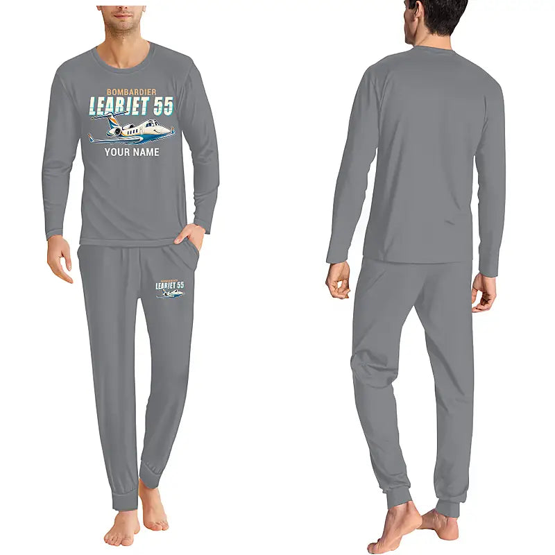 Bombardier Learjet 55 - Men Pajamas - Cartoon Chest + Name - Gray