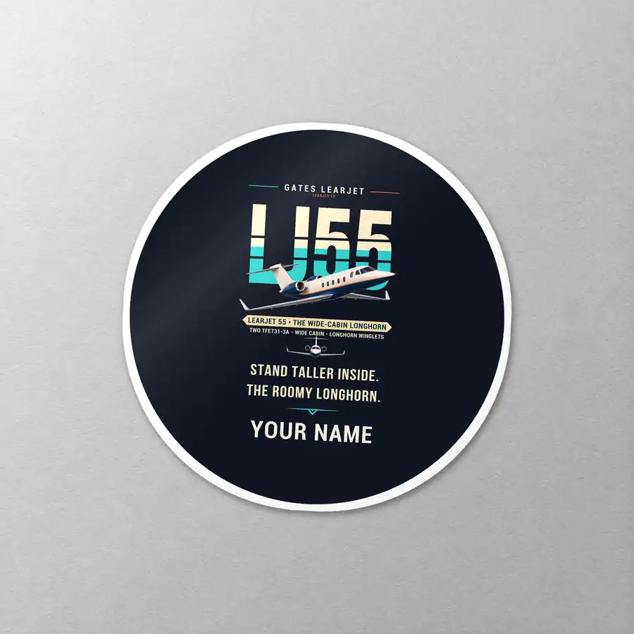 Bombardier Learjet 55 - Original + Name - Circle Sticker - Close-up