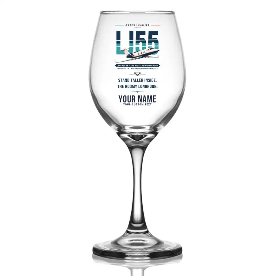 Bombardier Learjet 55 - Original + Name - Wine Glass