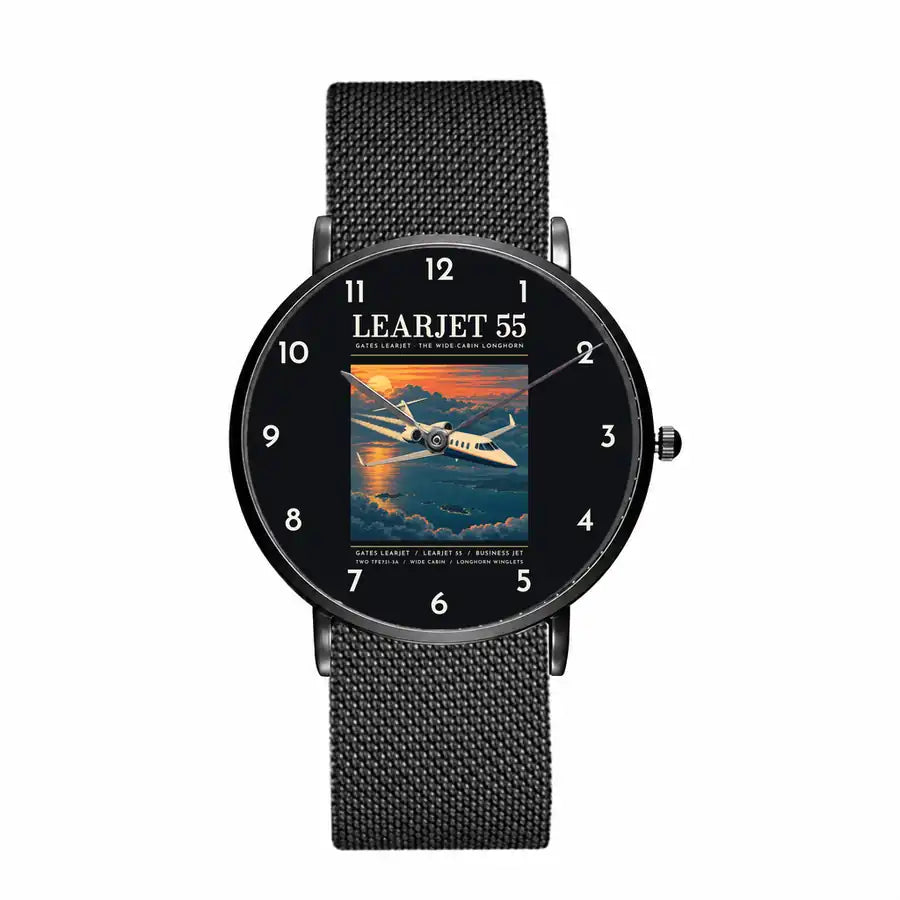 Bombardier Learjet 55 - Poster - Slim Mesh - Black and Stainless Steel Strap