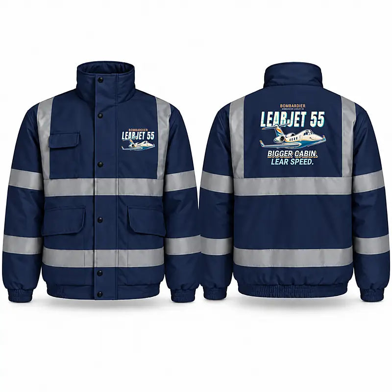 Bombardier Learjet 55 Reflective Winter Jackets - Cartoon - Navy Blue