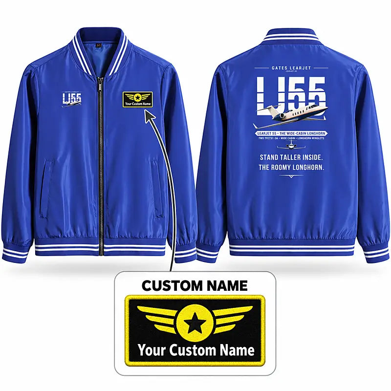 Bombardier Learjet 55 Stylish Jackets - Baseball Collar - Original + Name - Royal Blue