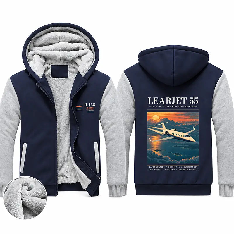 Bombardier Learjet 55 Zipped Sweatshirts - Poster - Navy & Gray