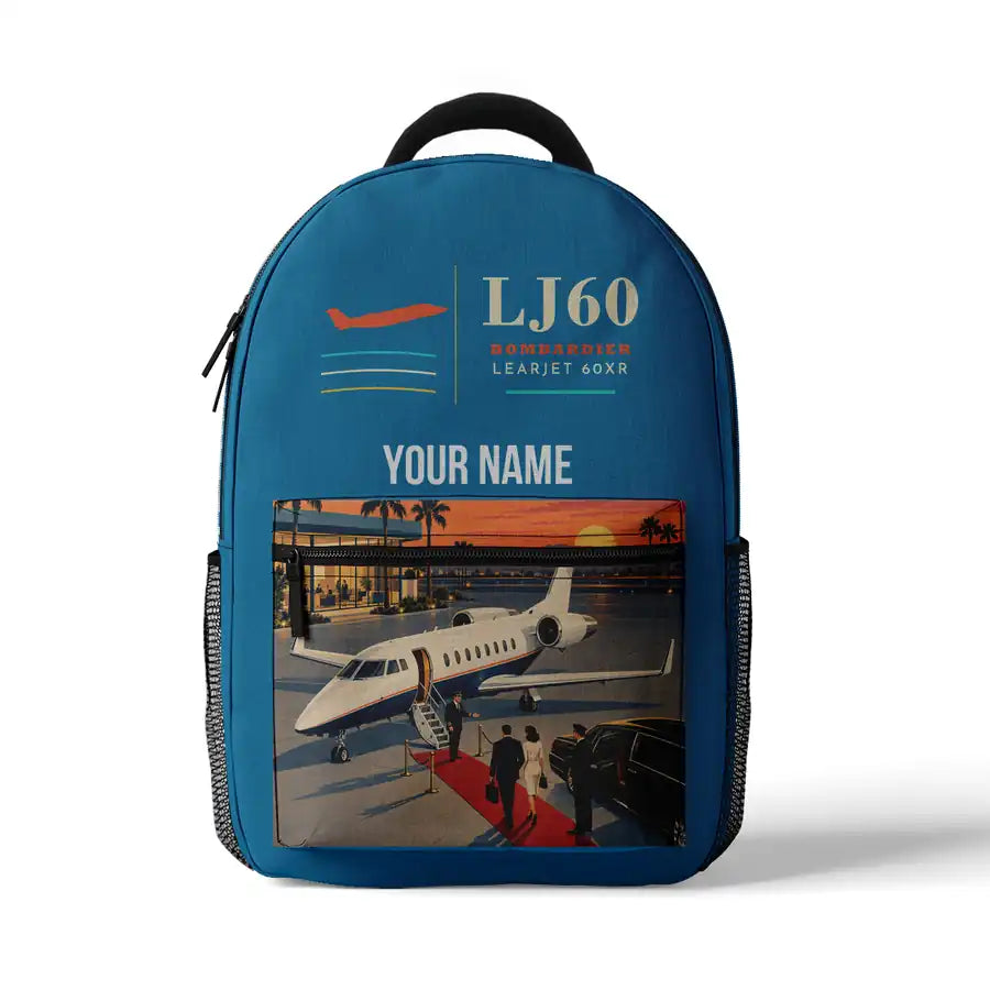Bombardier Learjet 60XR - 3D Backpack - Light Blue + Name
