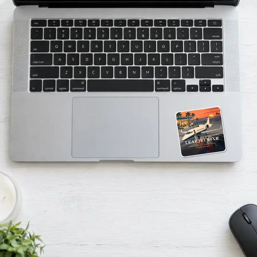 Bombardier Learjet 60XR - 3D + Name - Square Sticker - Laptop