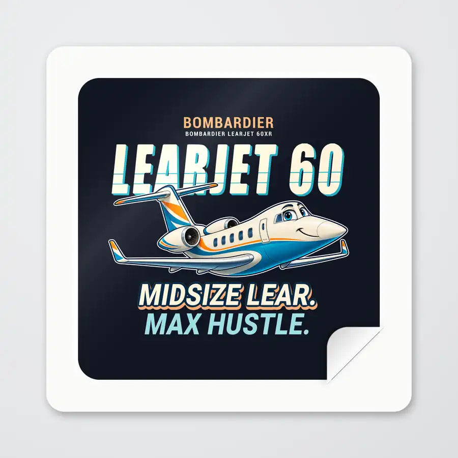 Bombardier Learjet 60XR - Cartoon - Square Sticker - Peel