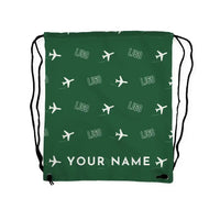 Thumbnail for Bombardier Learjet 60XR - Drawstring Bag - 3D Pattern + Name - Green