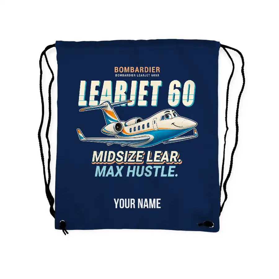 Bombardier Learjet 60XR - Drawstring Bag - Cartoon + Name - Dark Blue