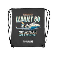 Thumbnail for Bombardier Learjet 60XR - Drawstring Bag - Cartoon + Name - Gray