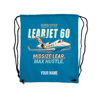 Thumbnail for Bombardier Learjet 60XR - Drawstring Bag - Cartoon + Name - Light Blue
