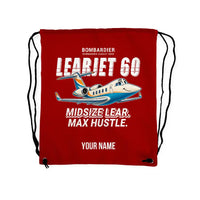 Thumbnail for Bombardier Learjet 60XR - Drawstring Bag - Cartoon + Name - Red