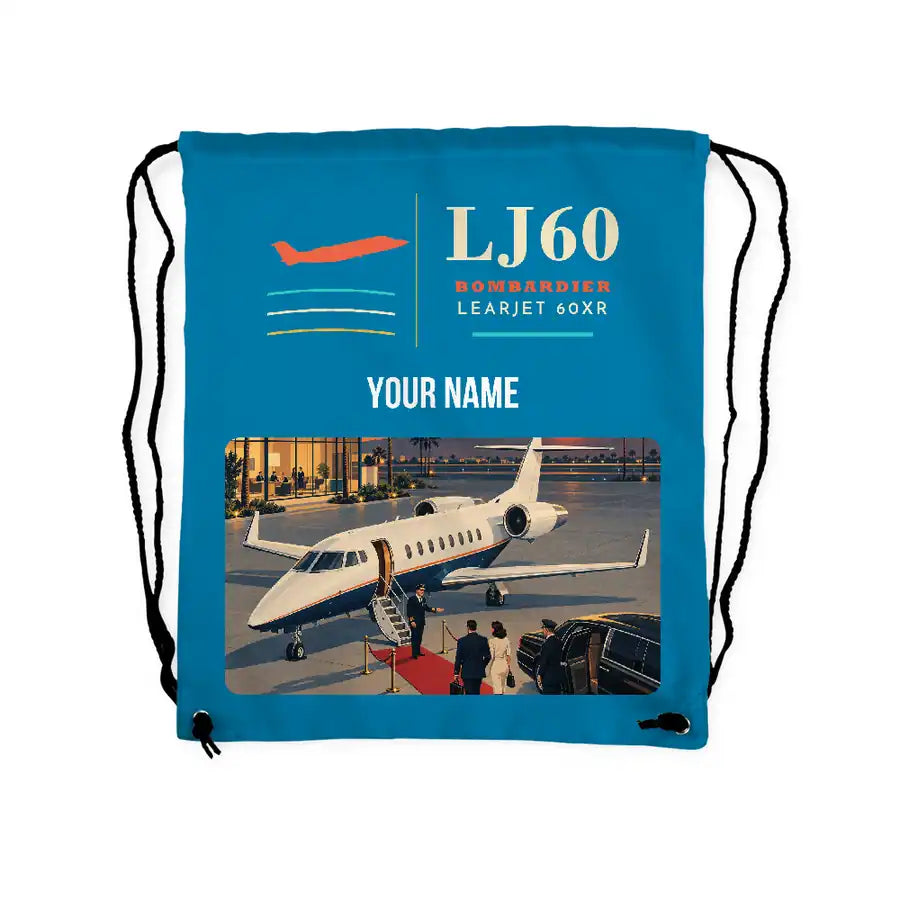 Bombardier Learjet 60XR - Drawstring Bag - Classic + Name - Light Blue