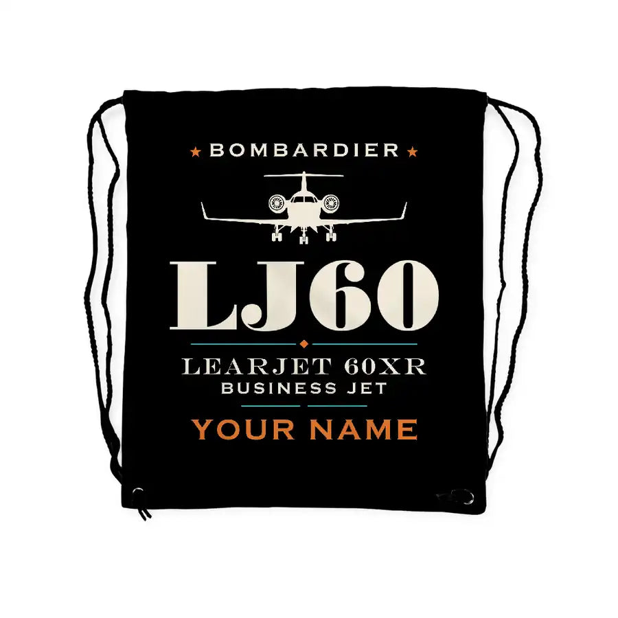 Bombardier Learjet 60XR - Drawstring Bag - Heritage + Name - Black