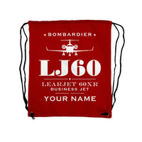 Thumbnail for Bombardier Learjet 60XR - Drawstring Bag - Heritage + Name - Red