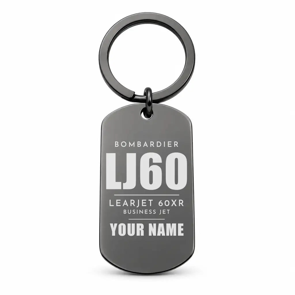 Bombardier Learjet 60XR - Key Chain - Tag + Name - Black