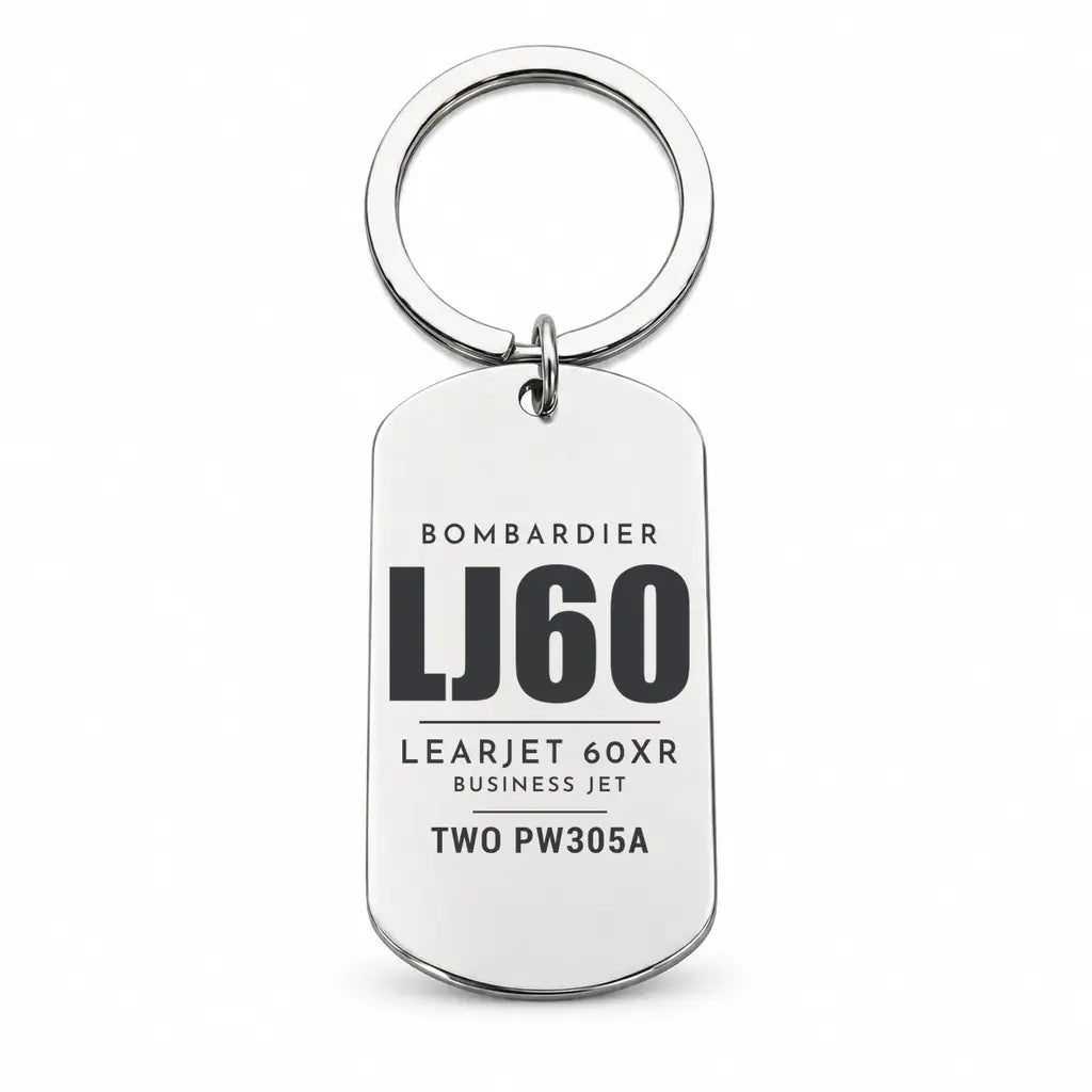 Bombardier Learjet 60XR - Key Chain - Tag - Silver
