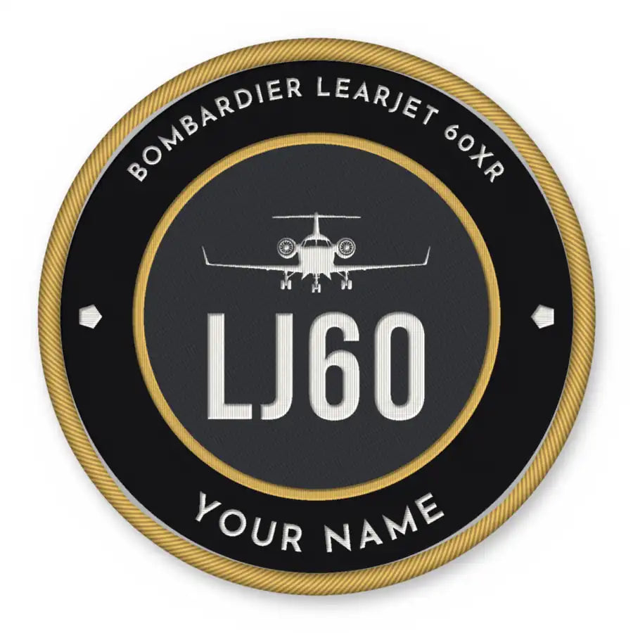 Bombardier Learjet 60XR Patches - Circle + Name - Black Gold