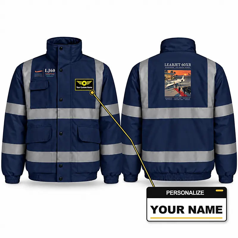 Bombardier Learjet 60XR Reflective Winter Jackets - Poster + Name - Navy Blue