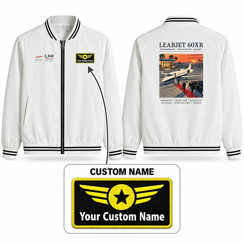 Bombardier Learjet 60XR Stylish Jackets - Baseball Collar - Poster + Name - White