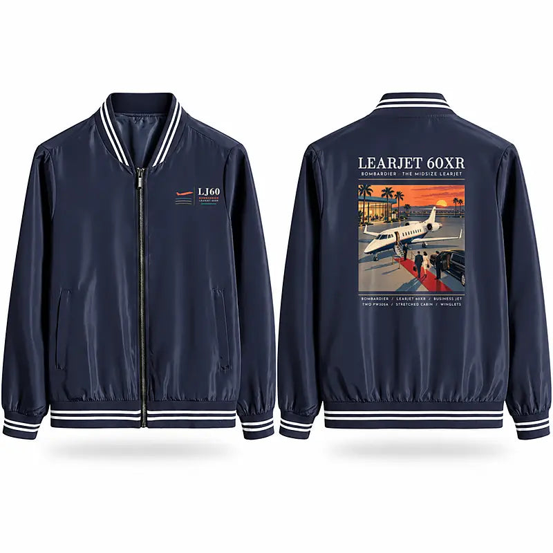Bombardier Learjet 60XR Stylish Jackets - Baseball Collar - Poster - Navy Blue