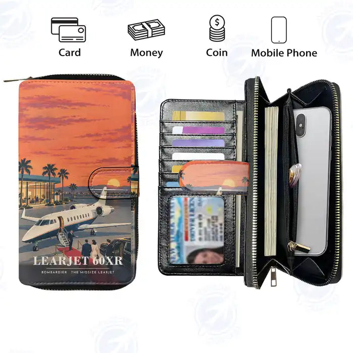 Bombardier Learjet 60XR Leather Wallets - Zip Long Wallet - 3D