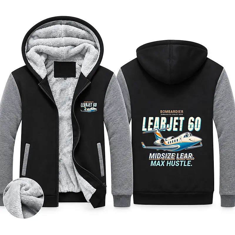 Bombardier Learjet 60XR Zipped Sweatshirts - Cartoon - Black & Gray