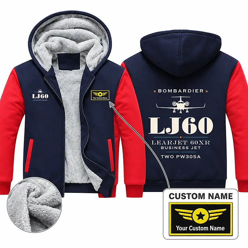 Bombardier Learjet 60XR Zipped Sweatshirts - Heritage + Name - Navy & Red