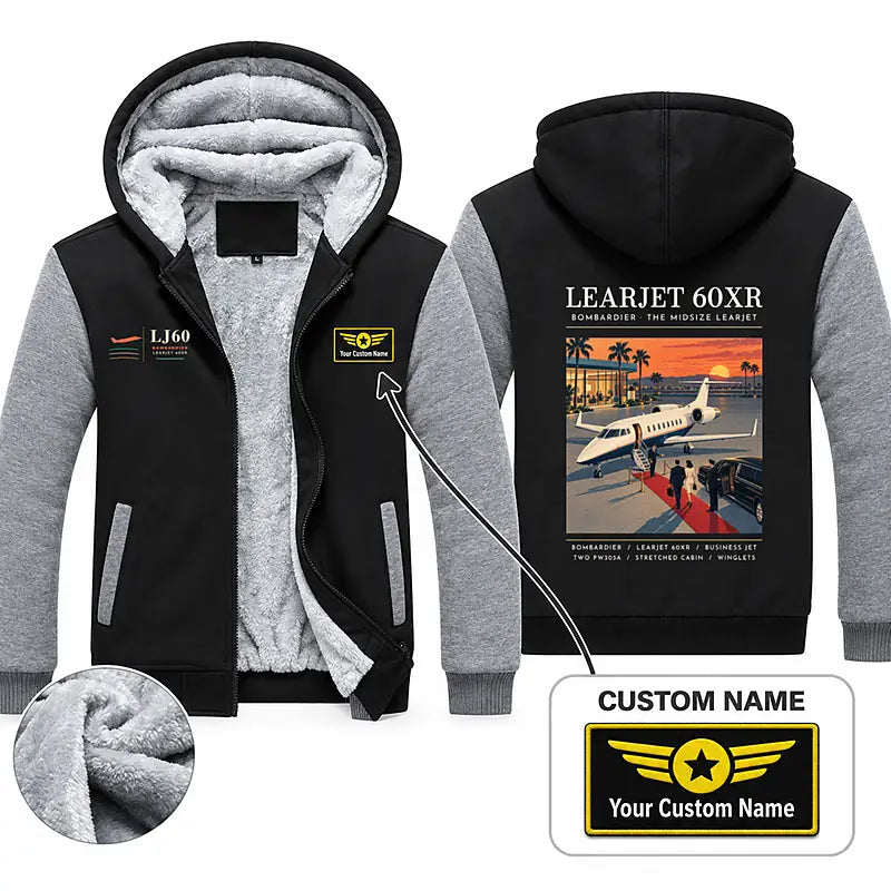 Bombardier Learjet 60XR Zipped Sweatshirts - Poster + Name - Black & Gray