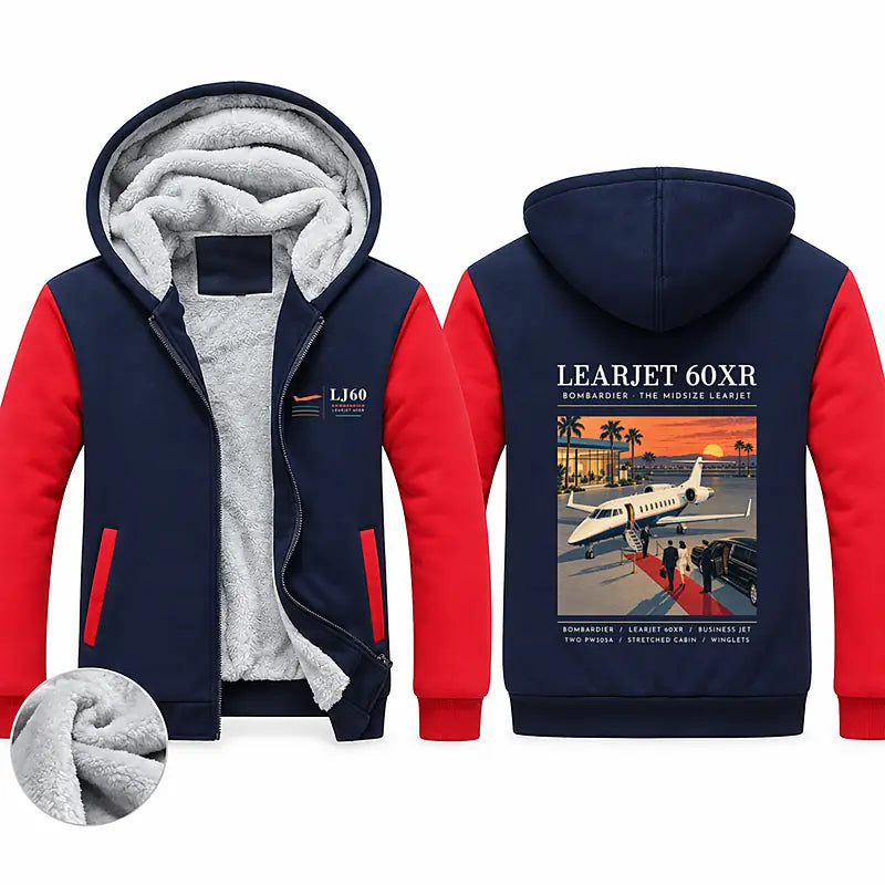 Bombardier Learjet 60XR Zipped Sweatshirts - Poster - Navy & Red