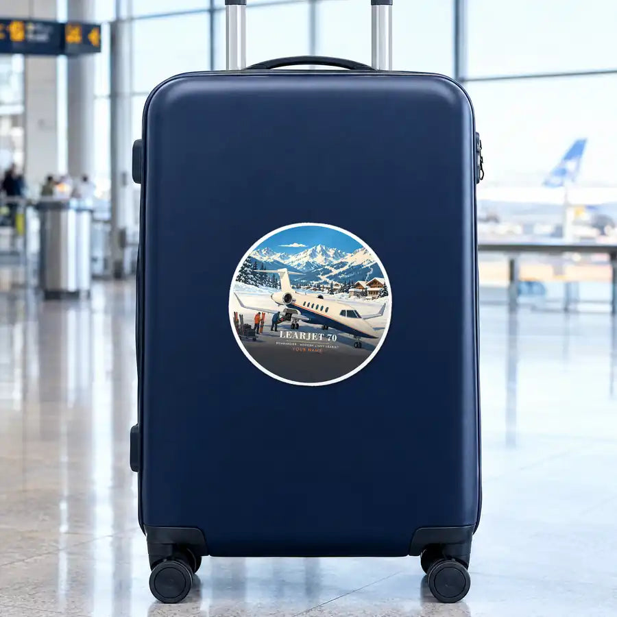 Bombardier Learjet 70 - 3D + Name - Circle Sticker - Suitcase