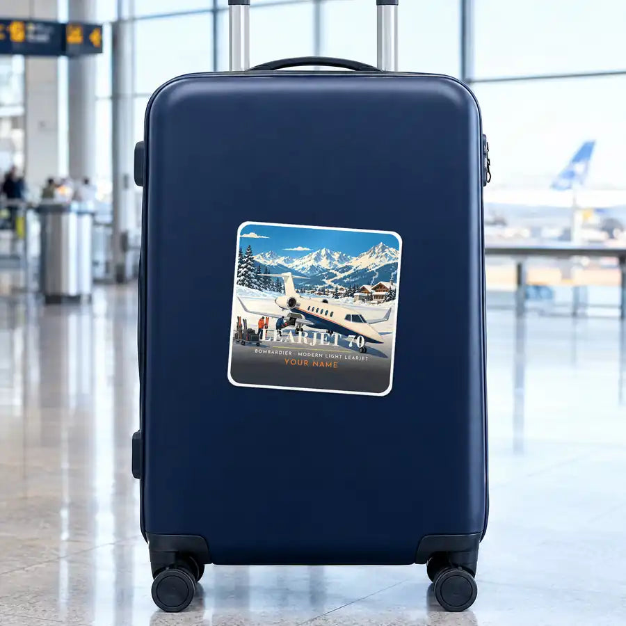 Bombardier Learjet 70 - 3D + Name - Square Sticker - Suitcase