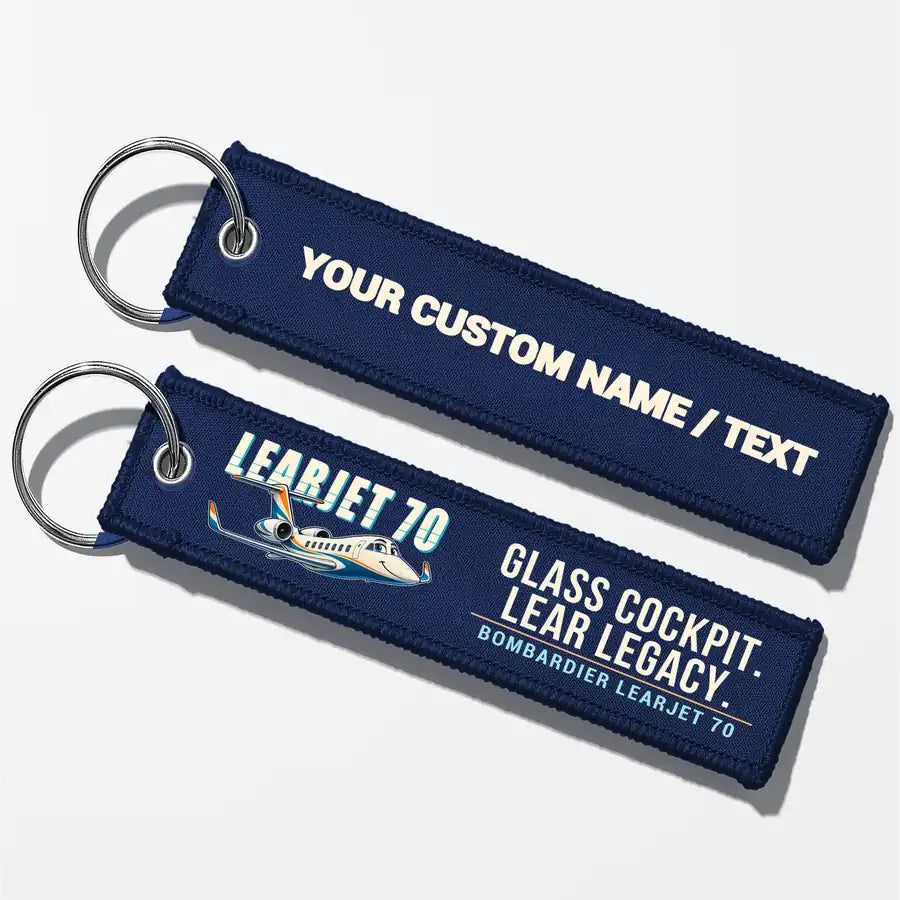 Bombardier Learjet 70 Aviator Key Chains - Navy Blue - Cartoon - Personalized