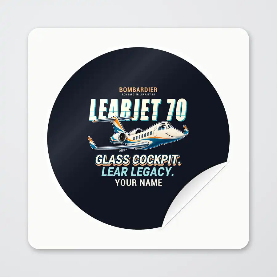 Bombardier Learjet 70 - Cartoon + Name - Circle Sticker - Peel