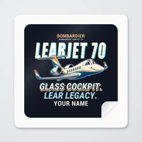 Thumbnail for Bombardier Learjet 70 - Cartoon + Name - Square Sticker - Peel