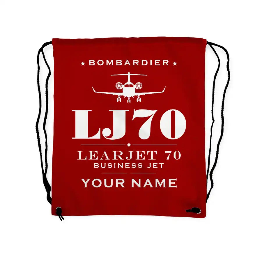 Bombardier Learjet 70 - Drawstring Bag - Heritage + Name - Red