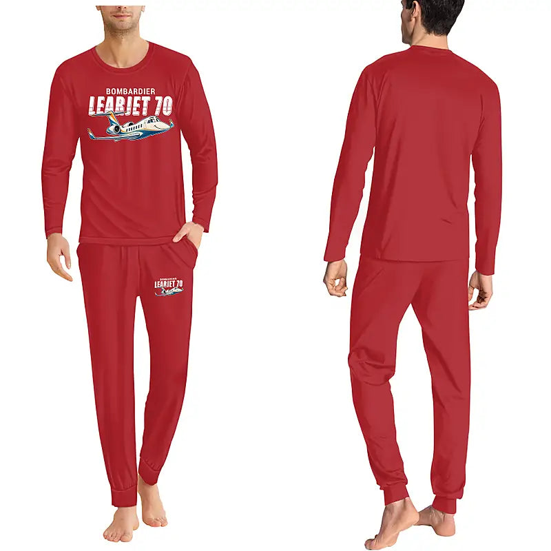 Bombardier Learjet 70 - Men Pajamas - Cartoon Chest - Red