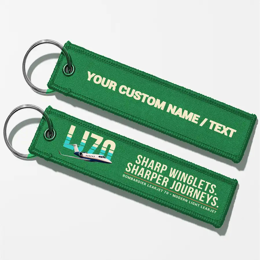 Bombardier Learjet 70 Aviator Key Chains - Green - Original - Personalized