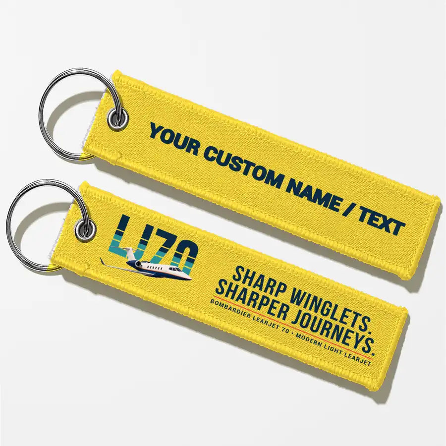 Bombardier Learjet 70 Aviator Key Chains - Yellow - Original - Personalized