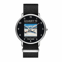 Thumbnail for Bombardier Learjet 70 - Poster + Name - Slim Leather - Silver and Black Nylon Strap