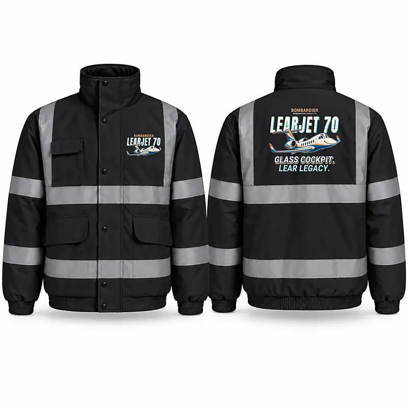 Bombardier Learjet 70 Reflective Winter Jackets - Cartoon - Black