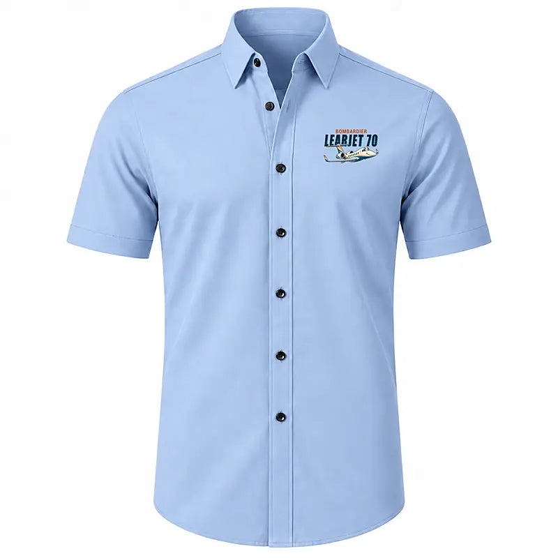 Bombardier Learjet 70 - Short Sleeve Shirt - Cartoon - Light Blue